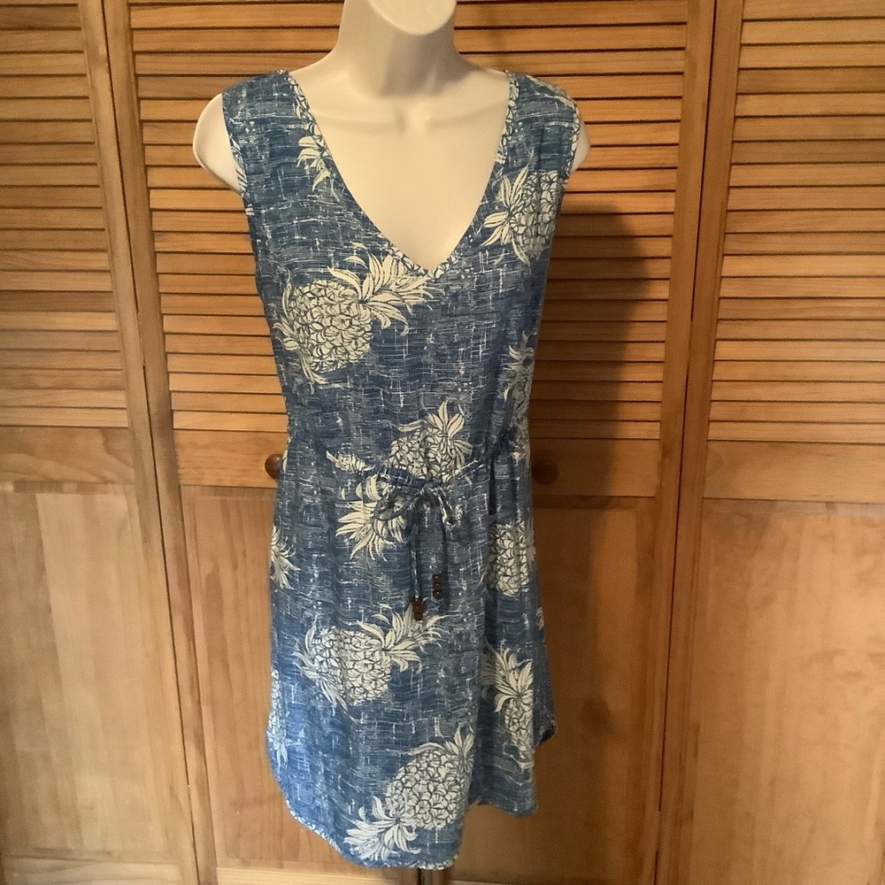 Palmwave Hawaiian pineapple sun dress cover up pull tie waist Large